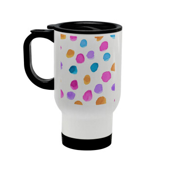 Watercolor dots, Stainless steel travel mug with lid, double wall white 450ml