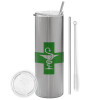 Eco friendly stainless steel Silver tumbler 600ml, with metal straw & cleaning brush