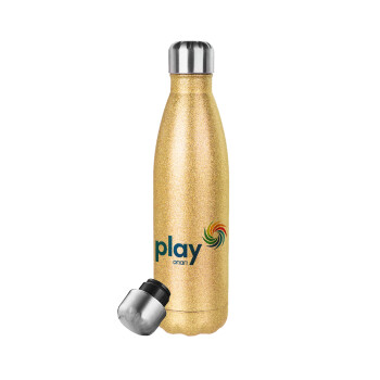 Play by ΟΠΑΠ, Μεταλλικό παγούρι θερμός Glitter χρυσό (Stainless steel), διπλού τοιχώματος, 500ml