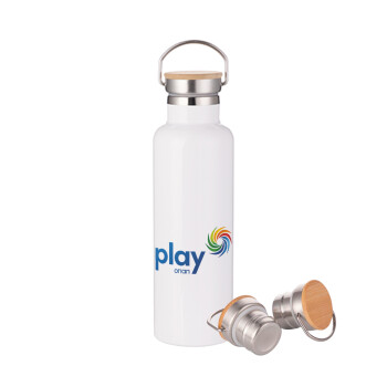 Play by ΟΠΑΠ, Stainless steel White with wooden lid (bamboo), double wall, 750ml