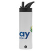 Metallic thermos bottle with straw & handle, stainless steel (Stainless steel 304), double-walled, 600ml.