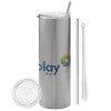 Eco friendly stainless steel Silver tumbler 600ml, with metal straw & cleaning brush