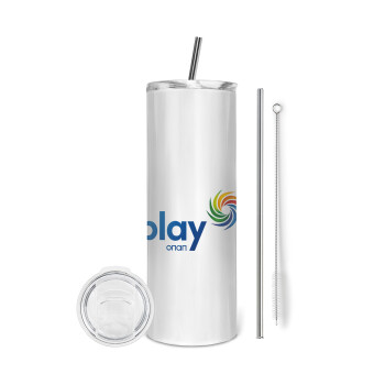 Play by ΟΠΑΠ, Eco friendly stainless steel tumbler 600ml, with metal straw & cleaning brush