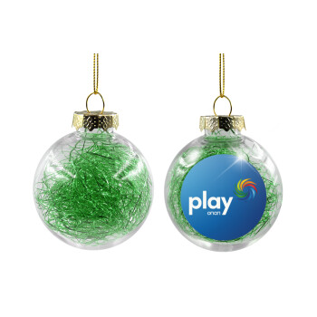 Play by ΟΠΑΠ, Transparent Christmas tree ball ornament with green filling 8cm