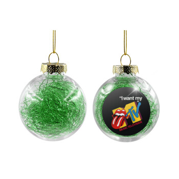 I want my MTV, Transparent Christmas tree ball ornament with green filling 8cm