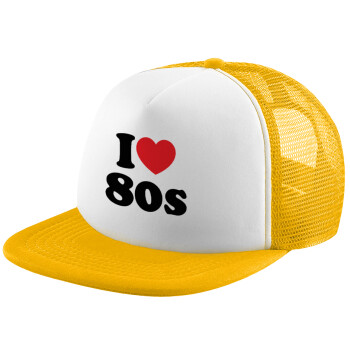 I Love 80s, Adult Soft Trucker Hat with Yellow/White Mesh (POLYESTER, ADULT, UNISEX, ONE SIZE)