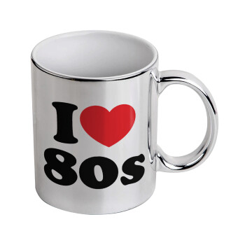 I Love 80s, Mug ceramic, silver mirror, 330ml