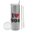 Eco friendly stainless steel Silver tumbler 600ml, with metal straw & cleaning brush