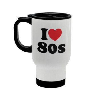 I Love 80s, Stainless steel travel mug with lid, double wall white 450ml