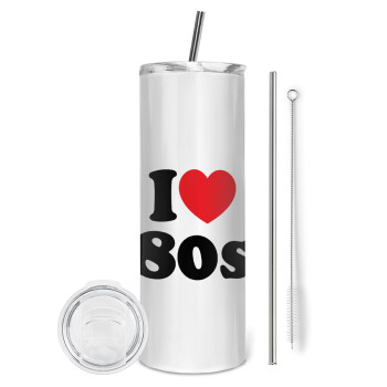 I Love 80s, Eco friendly ποτήρι θερμό (tumbler) από ανοξείδωτο ατσάλι 600ml, με μεταλλικό καλαμάκι & βούρτσα καθαρισμού