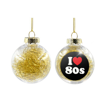 I Love 80s, Transparent Christmas tree ball ornament with gold filling 8cm