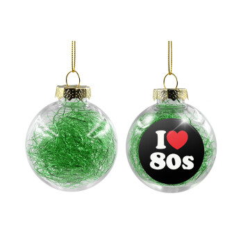 I Love 80s, Transparent Christmas tree ball ornament with green filling 8cm