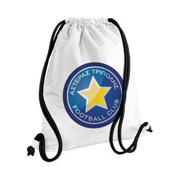 Αστέρας Τρίπολης, Τσάντα πλάτης πουγκί GYMBAG λευκή, με τσέπη (40x48cm) & χονδρά κορδόνια
