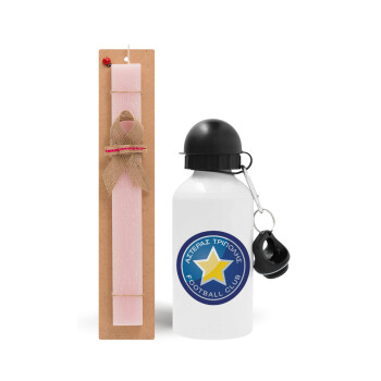 Asteras Tripolis, Easter Set, metallic aluminum bottle (500ml) & aromatic flat Easter candle (30cm) (PINK)