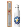 Easter Set, metallic stainless thermos bottle (500ml) & scented flat Easter candle (30cm) (GRAY)