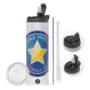 Travel Tumbler 2 Lids, with metal straw & cleaning brush (Stainless steel 304 Food grade, BPA free, 600ml)