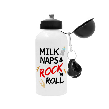 milk naps and Rock n' Roll, Μεταλλικό παγούρι νερού, Λευκό, αλουμινίου 500ml