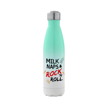 milk naps and Rock n' Roll, Μεταλλικό παγούρι θερμός Πράσινο/Λευκό (Stainless steel), διπλού τοιχώματος, 500ml