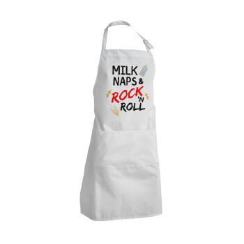 milk naps and Rock n' Roll, Adult Chef Apron (with sliders and 2 pockets)