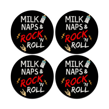 milk naps and Rock n' Roll, SET of 4 round wooden coasters (9cm)