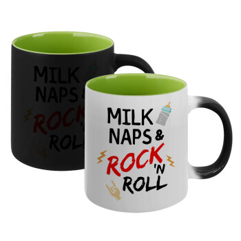 milk naps and Rock n' Roll, Κούπα Μαγική εσωτερικό πράσινο, κεραμική 330ml που αλλάζει χρώμα με το ζεστό ρόφημα