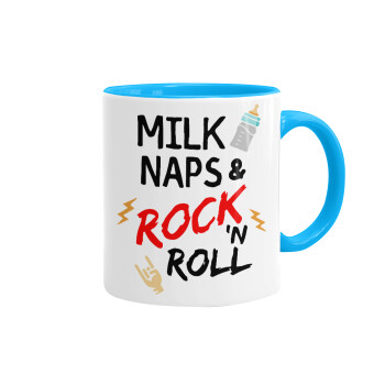 milk naps and Rock n' Roll, Mug colored light blue, ceramic, 330ml