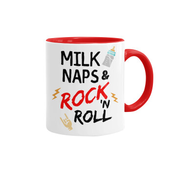 milk naps and Rock n' Roll, Mug colored red, ceramic, 330ml