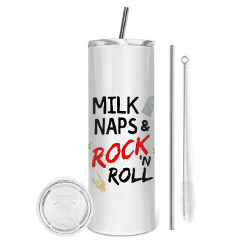 milk naps and Rock n' Roll, Eco friendly stainless steel tumbler 600ml, with metal straw & cleaning brush