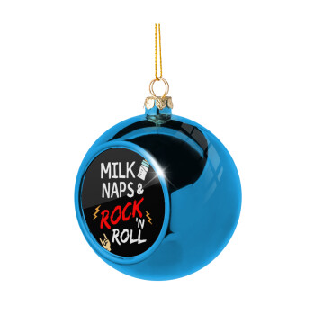 milk naps and Rock n' Roll, Blue Christmas tree ball ornament 8cm