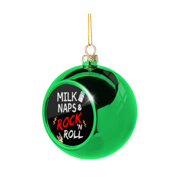 milk naps and Rock n' Roll, Green Christmas tree ornament ball 8cm