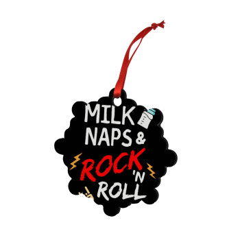 milk naps and Rock n' Roll, Christmas ornament snowflake wooden 7.5cm