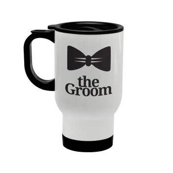 The Groom, Stainless steel travel mug with lid, double wall white 450ml