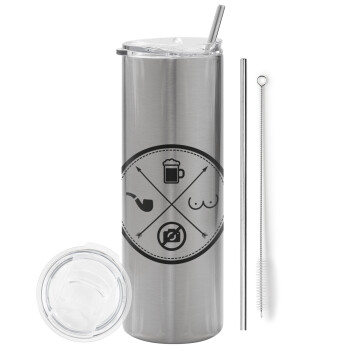 The Bachelor Rules, Eco friendly stainless steel Silver tumbler 600ml, with metal straw & cleaning brush