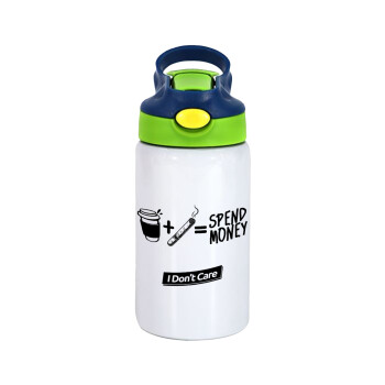 Spend Money, Children's hot water bottle, stainless steel, with safety straw, green, blue (350ml)