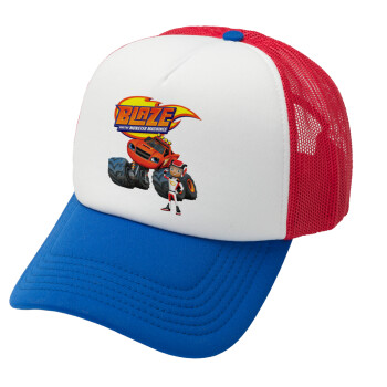 Ο Μπλέιζ και οι Φίλοι του, Adult Soft Trucker Hat with Red/Blue/White Mesh (POLYESTER, ADULT, UNISEX, ONE SIZE)