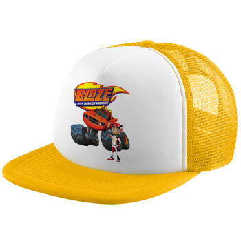 Ο Μπλέιζ και οι Φίλοι του, Adult Soft Trucker Hat with Yellow/White Mesh (POLYESTER, ADULT, UNISEX, ONE SIZE)