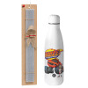 Easter Set, metallic Inox water bottle (700ml) & Easter scented flat candle (30cm) (GRAY)