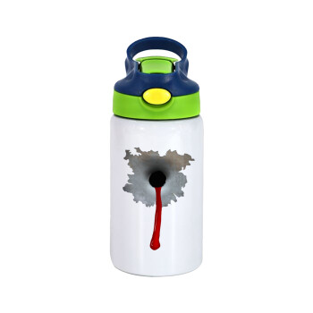 Bullet holes, Children's hot water bottle, stainless steel, with safety straw, green, blue (350ml)