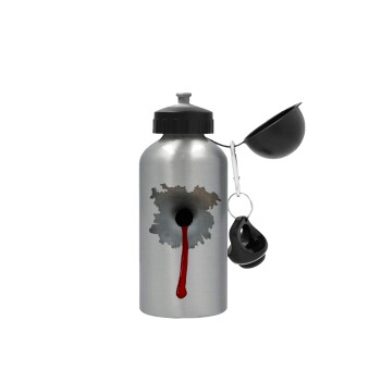 Bullet holes, Metallic water jug, Silver, aluminum 500ml