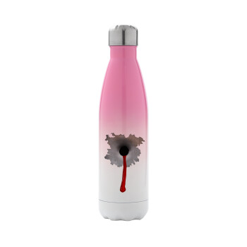 Bullet holes, Metal mug thermos Pink/White (Stainless steel), double wall, 500ml