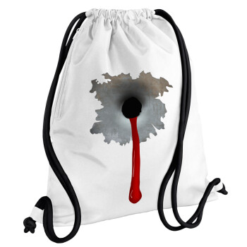 Bullet holes, Τσάντα πλάτης πουγκί GYMBAG λευκή, με τσέπη (40x48cm) & χονδρά κορδόνια