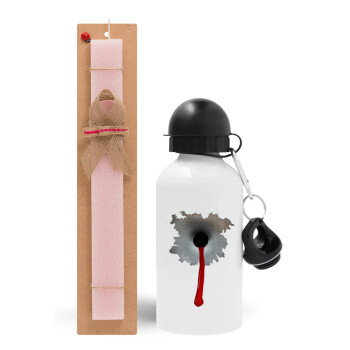 Bullet holes, Easter Set, metallic aluminum bottle (500ml) & aromatic flat Easter candle (30cm) (PINK)