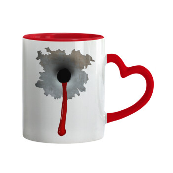 Bullet holes, Mug heart red handle, ceramic, 330ml