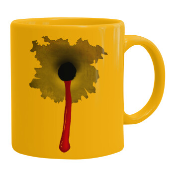 Bullet holes, Ceramic coffee mug yellow, 330ml (1pcs)