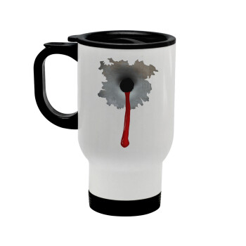 Bullet holes, Stainless steel travel mug with lid, double wall white 450ml
