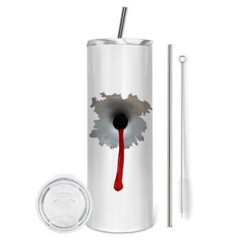 Bullet holes, Tumbler ποτήρι θερμό από ανοξείδωτο ατσάλι 600ml, με μεταλλικό καλαμάκι & βούρτσα καθαρισμού