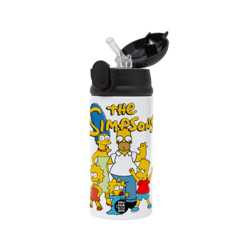 The Simpsons, Children's hot water bottle, stainless steel, with safety straw, Black (360ml) BPA-FREE