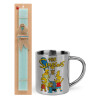 Easter Set, metallic thermal cup (300ml) & aromatic flat Easter candle (30cm) (TURQUOISE)