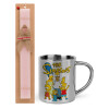 Easter Set, metallic thermal cup (300ml) & aromatic flat Easter candle (30cm) (PINK)