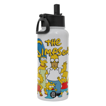 The Simpsons, Metal mug thermo White with Straw and Spout Lid (Stainless steel), double wall, 950ml